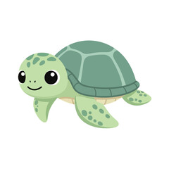 Cartoon illustration of a cute green sea turtle with a shell and flippers.