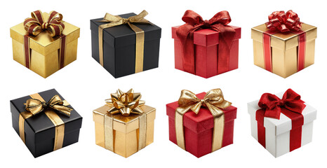 Obraz premium PNG Elegant gift boxes with bows, element set on transparent background