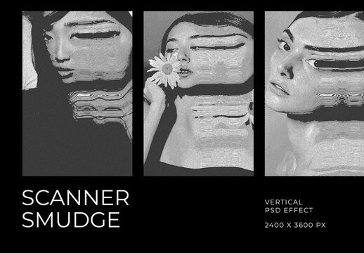 Halftone Scanner Smudge Vertical Image Effect Mockup