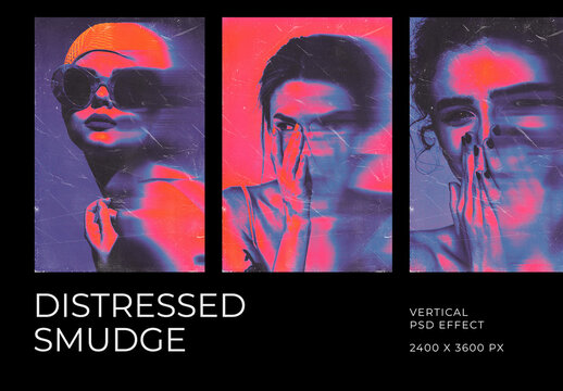 Grunge Smudge Vertical Image Effect Mockup