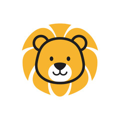 Cartoon lion head with a yellow mane and black outlines on a white background.