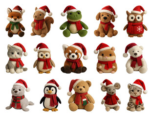Fototapeta premium PNG Festive plush toys collection, element set on transparent background