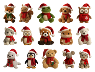 PNG Festive plush toys collection, element set on transparent background