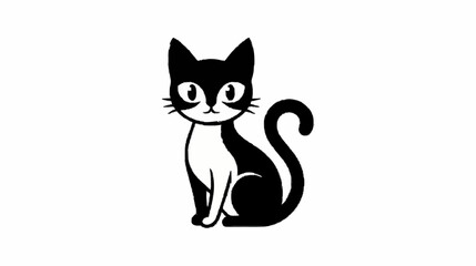 Black and white cat vector illustration: cute feline pet drawing