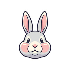 Cartoon illustration of a cute gray rabbit head with pink cheeks and long ears.