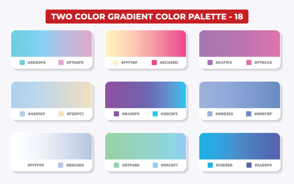 Collection of nine two color gradient color palette swatches for design