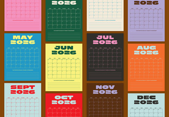 Bright and Colourful 2026 Calendar Layout