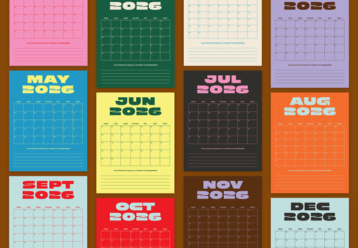 Bright and Colourful 2026 Calendar Layout