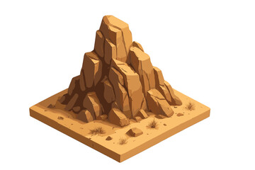 Isometric desert rock formation isolated on white background for game environment asset