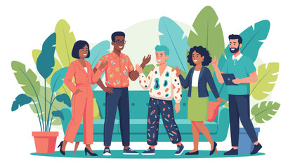 Diverse team meeting in a plantfilled workspace celebrating collaboration community and success