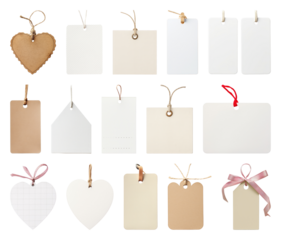 PNG Assorted blank gift tags, element set on transparent background