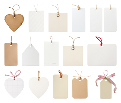 PNG Assorted blank gift tags, element set on transparent background