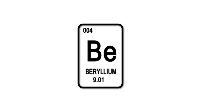 beryllium be Element 4of the Periodic Table. Design shows name, atomic weight and element number. white background.