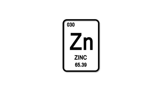 zinc Zn  Element 30 of the Periodic Table. Design shows name, atomic weight and element number. white background.	