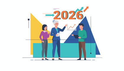 Professionals planning 2026 growth Team analyzing financial charts and future business strategy