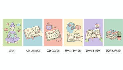 Journaling steps for personal growth reflection planning creation and emotional processing