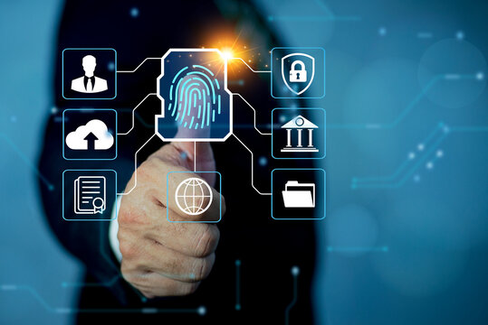 Access security personal data on scan fingerprint identification. fingerprint authentication. biometric authentication concept. access control concept.