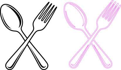 Illustration of a crossed spoon and fork, common cutlery items used for eating, isolated on