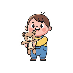 Cartoon illustration of a child holding a teddy bear.