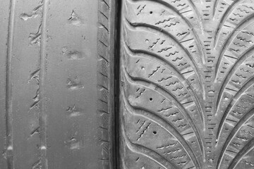 old worn damaged tires isolated