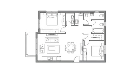Detailed two bedroom apartment floor plan with modern layout and features
