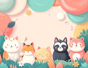 Pastel Border of Kawaii Hero Animals Template