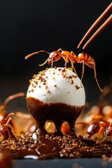 Macro View of Ants on Chocolate-Covered Dessert Ball