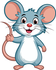 PrintCute cartoon mouse character standing and holding tail, big ears, friendly smile, adorable animal illustration perfect for children’s books, learning materials, playful designs
