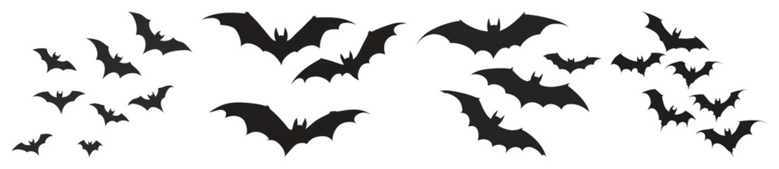 Fototapeta premium PNG Silhouetted bats flying night, element set on transparent background