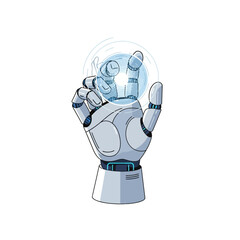 Robotic hand interacting with a digital interface, futuristic technology concept.
