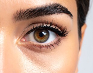 Obraz premium Close-up portrait showcases a beautiful woman's eye and eyebrow details