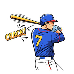 Baseball player hitting ball with bat during game.