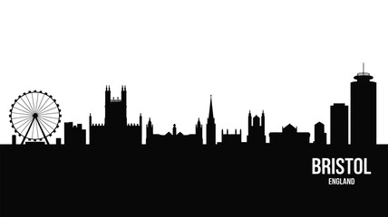Naklejka premium Black silhouette of bristol city skyline with ferris wheel