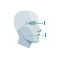 Facial recognition scan of a person's face in profile.