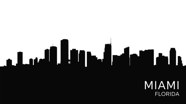 Miami florida skyline silhouette black and white