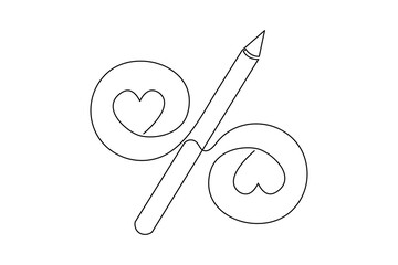 Percent continuous one line drawing in minimalist outline style