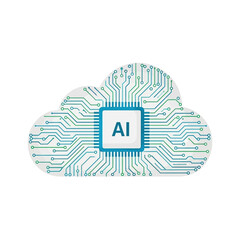 AI cloud computing concept with circuit board pattern.