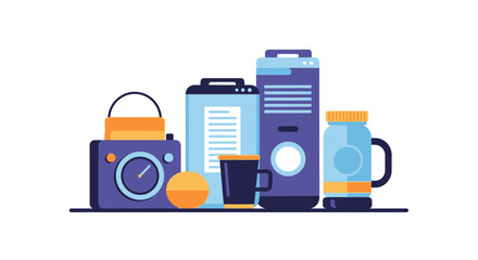 Modern still life arrangement of everyday items, sleek and minimalist design for creative projects, vibrant colors and playful composition, perfect for presentations