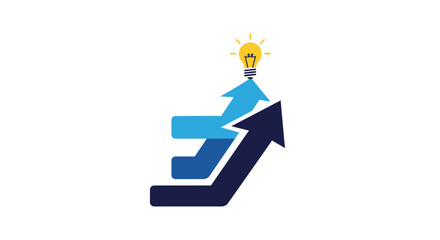 Modern business growth concept with upward trending arrows and lightbulb, symbolizing innovation, ideas, and strategic planning for success