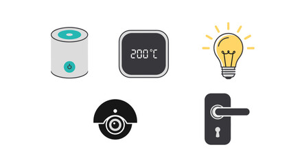 Smart home automation icons for modern living: Enhance your safety and efficiency with sleek designs for security, lighting, and appliances