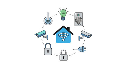 Smart home automation system with security cameras, locks, and temperature control, offering modern connected living for comfort and safety lifestyle