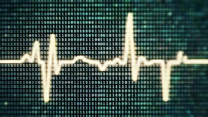 Ekg heartbeat rhythm on digital binary code screen. Health technology concept.