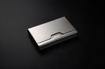 Brushed Steel Business Card Holder on Black Background