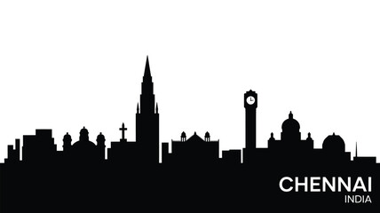 Obraz premium Chennai india city skyline silhouette black and white