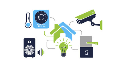 Smart home automation concept showcasing modern technology, security, and energy efficiency for a connected lifestyle, ideal for digital innovation promotion