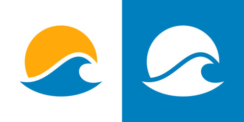 sun wave logo. beach logo in simple sun and ocean shape