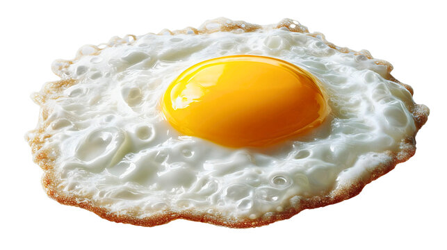 A single fried egg sunny side up, a crispy morning breakfast meal, a yellow yolk protein source, a cooked food ingredient, a tasty nutrition concept.