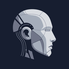 Illustration of a robot head in profile, showcasing a futuristic and technological design.