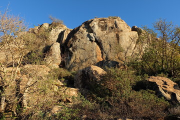 Beautiful mountain landscapes; rocky mountains; valleys; desert flora; blue skies;