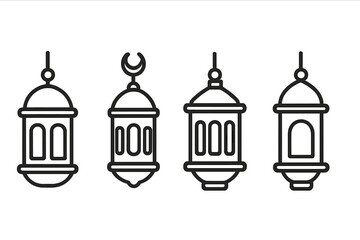 Obraz premium Traditional Arabic Ramadan lanterns in line art style for Islamic holidays